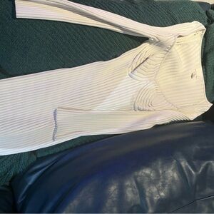 H&M Cream Ribbed Long Sleeve Bodycon Dress